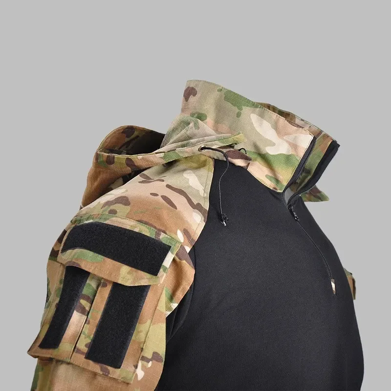 Tops de treinamento tático com capuz G3 masculino, ventiladores do exército, camuflagem de manga longa, roupas militares, camisa e calças, azul marinho