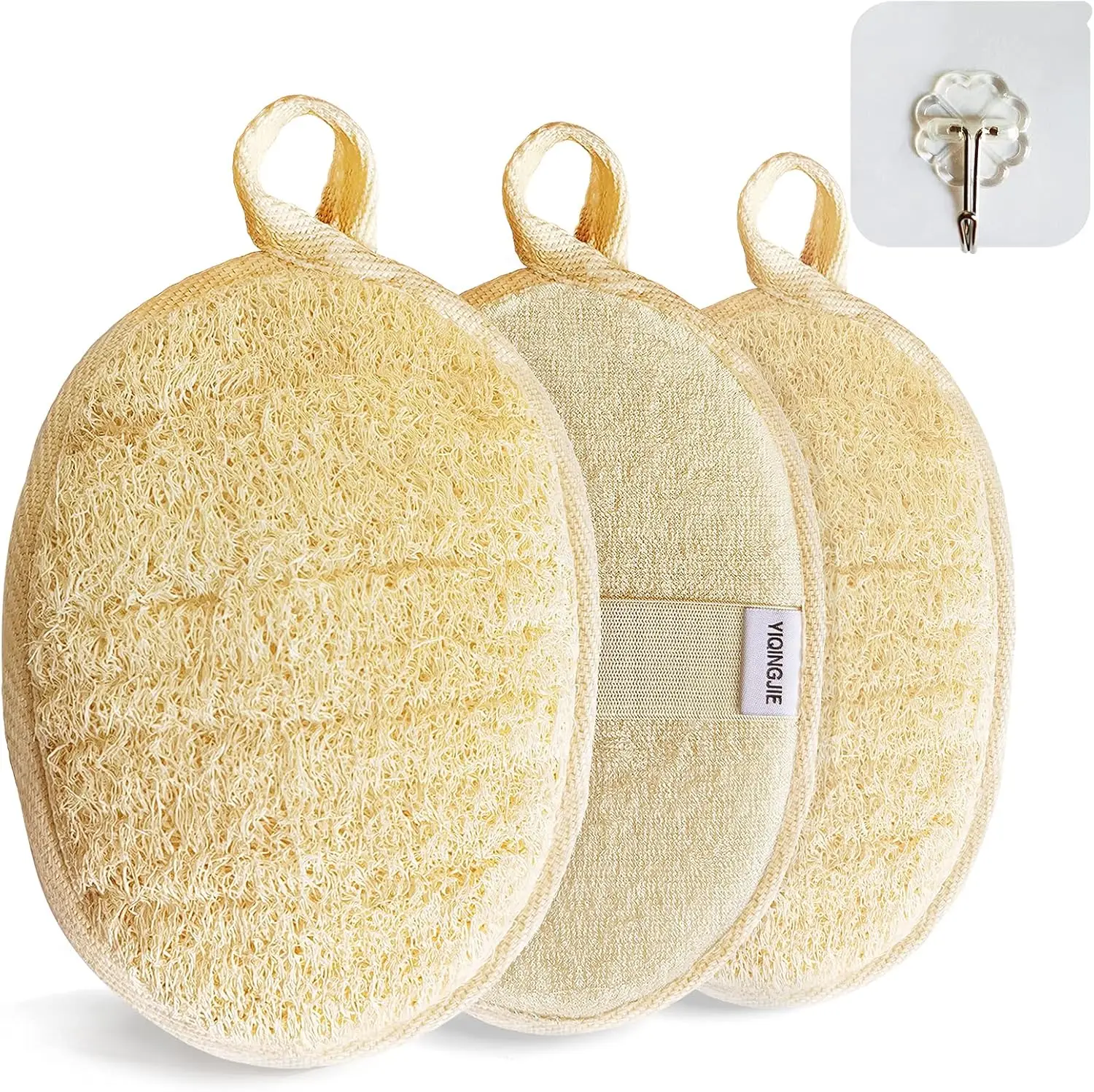 

Natural Loofah Sponge Exfoliating Body Scrubber (3 Pack), Eco-Friendly Biodegradable Shower Luffa, Beige