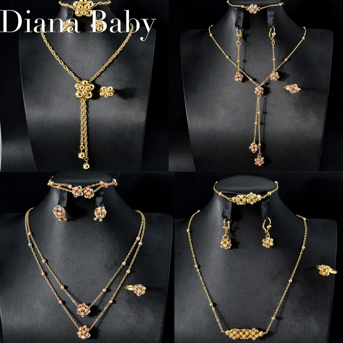 Diana baby Fashion jewelry Dubai 14k Gold Plated Ball Wedding Bride jewelry Sets For Women