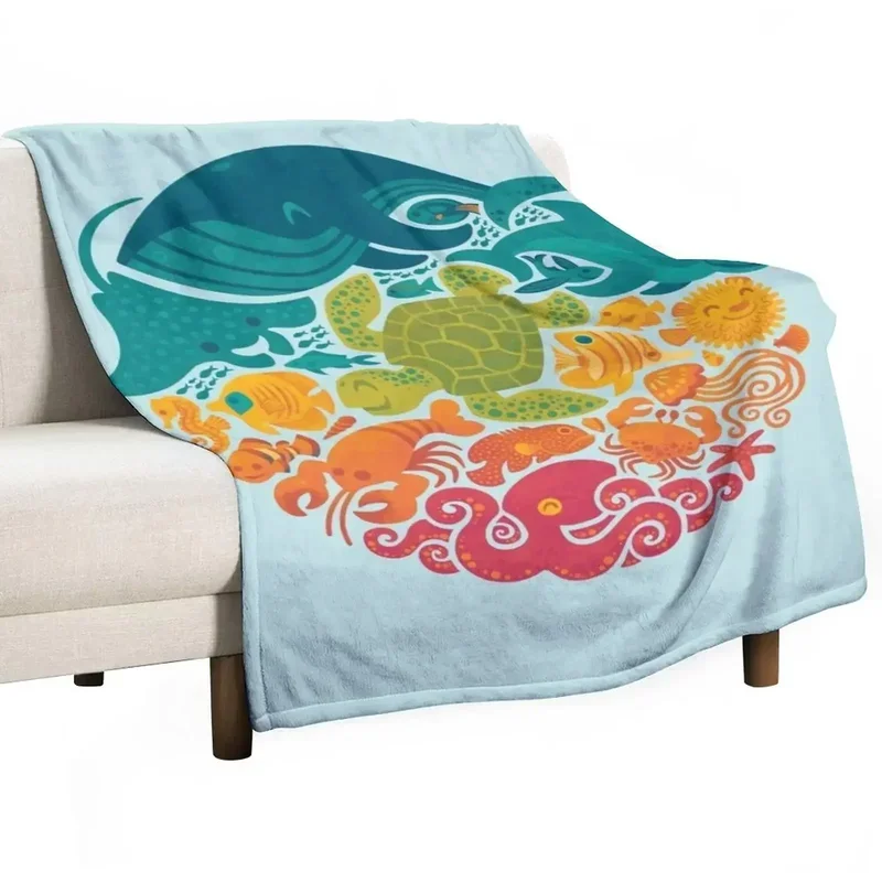 Aquatic Rainbow (light blue) Throw Blanket Beach Kid'S Sofa Single Blankets