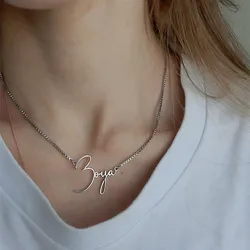 Personalised Gold Letter Choker with Box Chain Stainless Steel Custom Name Necklace Handmade Jewelry Birthday Gift for Her Mom