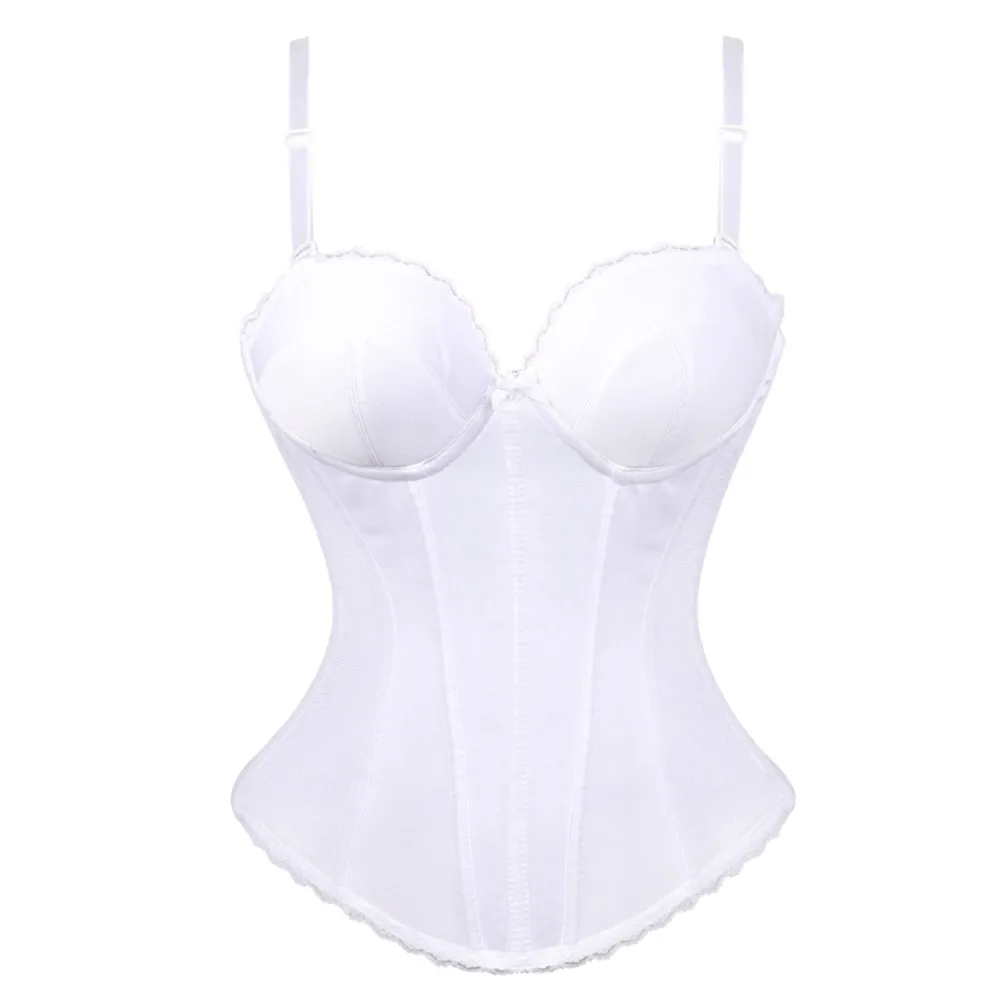 

White Wedding Strap Corset Bustier Bridal Overbust Corsets Women Korset with Cup Lingerie Waist Slimming Cincher Corset Outfit