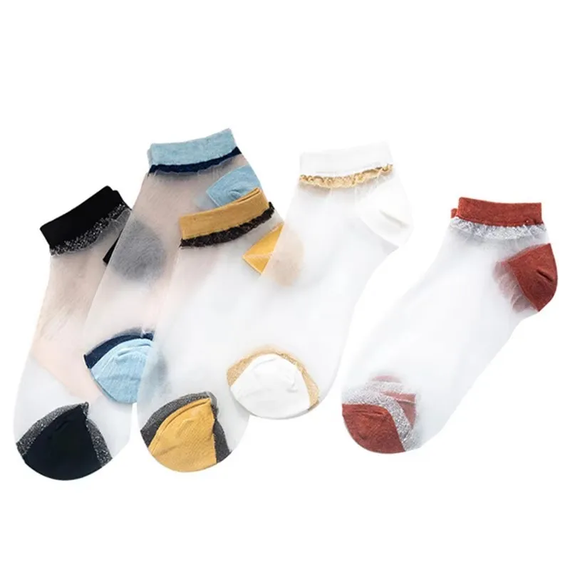 10pcs=5 Pairs Silk Transparent Glass Women Socks Summer Ankle Ultra-thin Fiber Fashion Korea Japan Harajuku Cute Style Sexy Sock