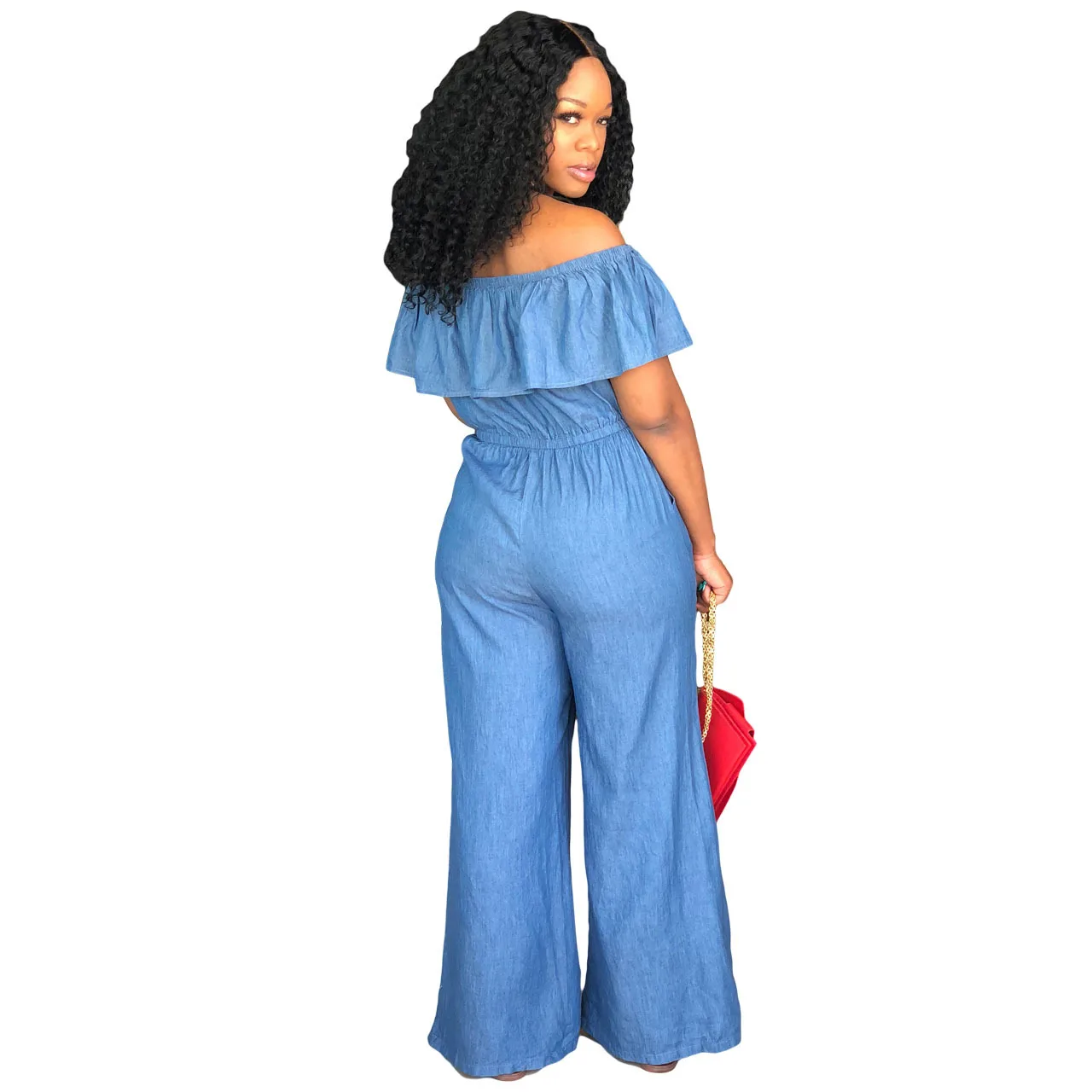 Solide schulter freie Jeans Overall Frauen einteiliges Outfit Sommer mode lose Kordel zug Hosen sexy weibliche Luxus Overalls