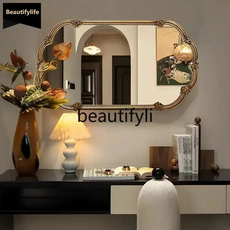 b573  European-style entrance square light luxury art mirror dining side decorative mirror American living room creativity