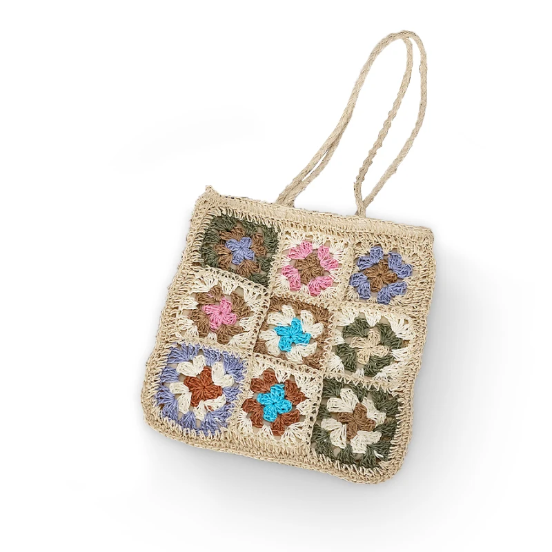 Vintage High Quality Hand-woven bags Large Capacity Straw Bag Ethnic Style Patchwork Flower Tote Large Capacity Shoulder Bag