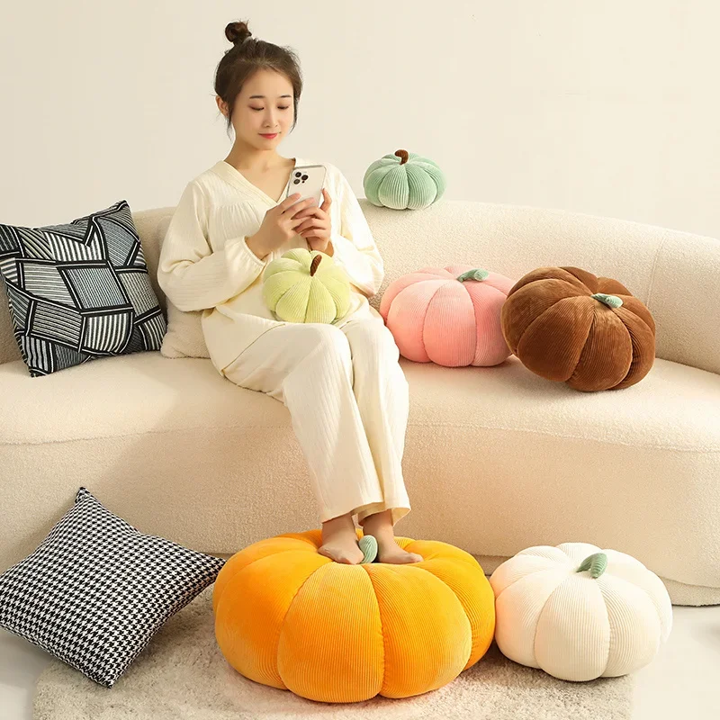 Pretty Stripe Fabrics Stuffed Pumpkin Throw Pillow Soft Cozy Colorful Pumpkin Plush Toys Sofa Cushion Kawaii Home Decor