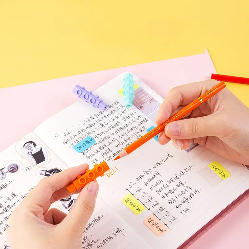 4Pcs Plastic Blocks Pencil Cap Pencil Holder Can Be Spliced As Pen Extender Protect Pencil Head Bag Clean School Staitonery