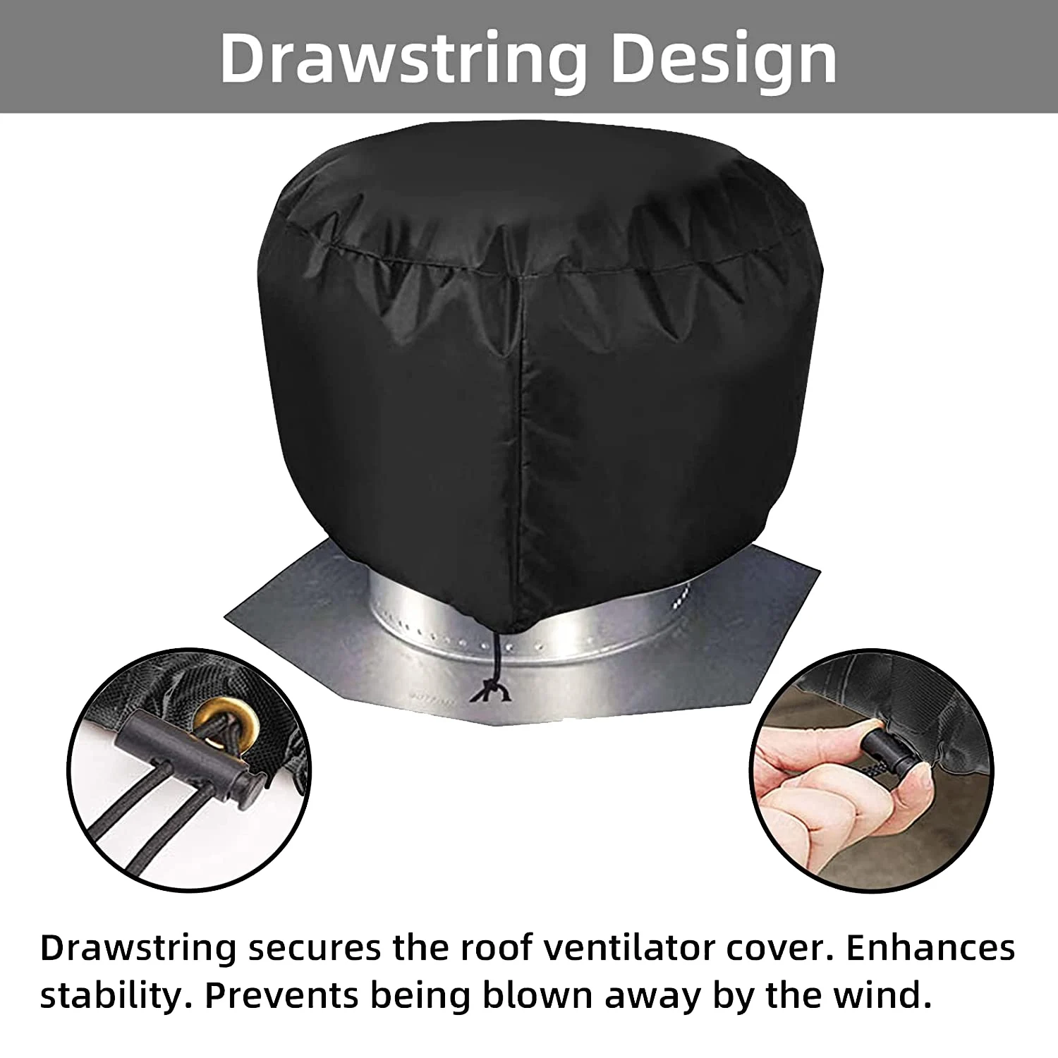 2Pcs Roof Vent Cover House Roof Turbine Hoods Shield Canvas 20Inch X 20Inch Black