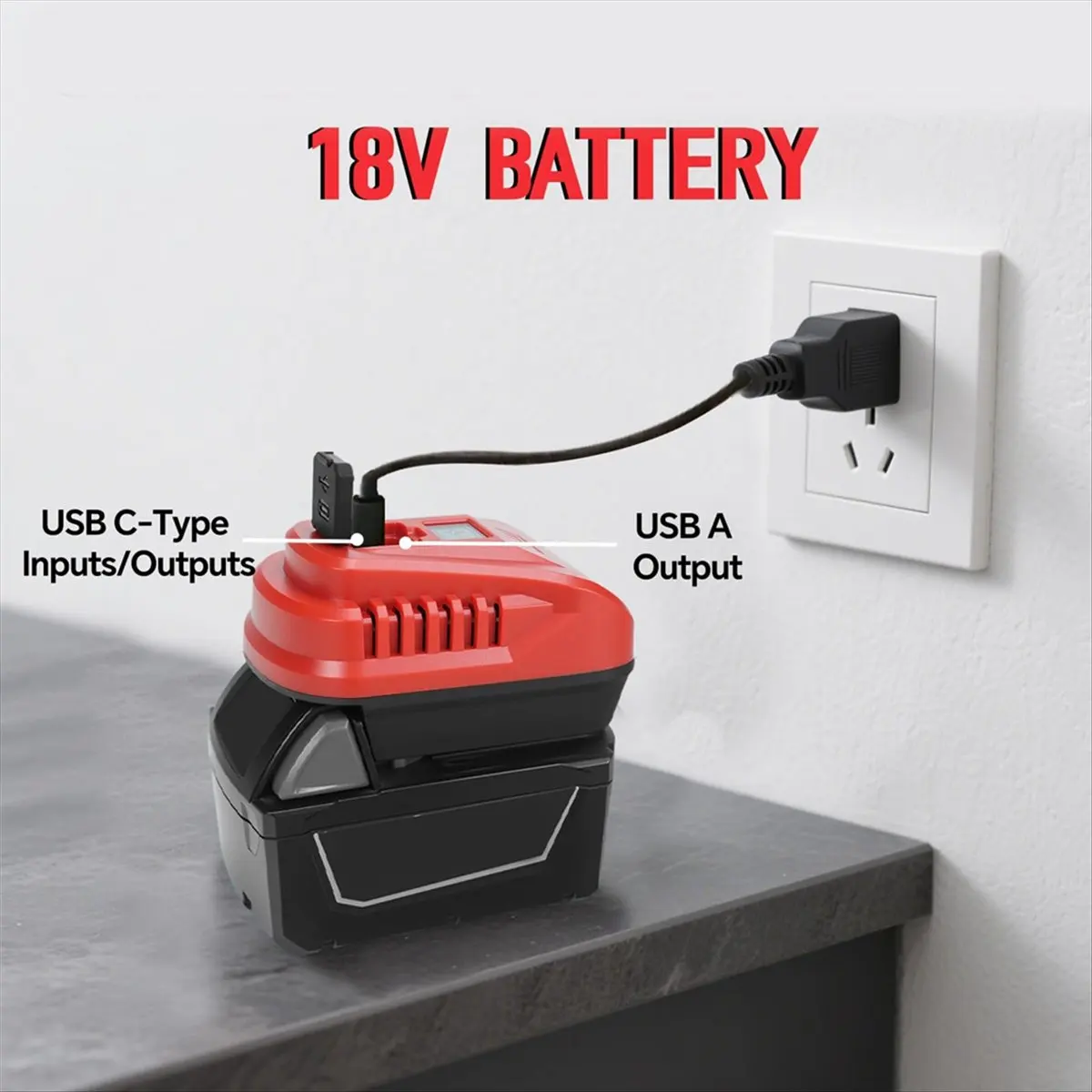 100W USB Battery Charger Adapter for 18V Battery Portable Bidirectional Charger Adapter with Type-C & USB Port