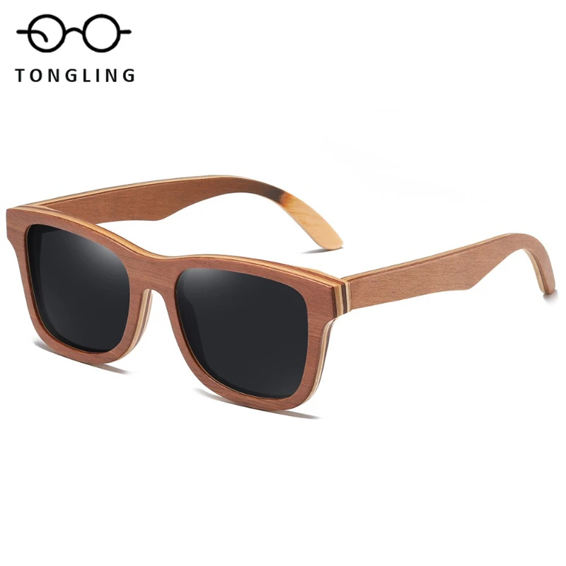 

New Fashionable Women Bamboo and Wood Brown Skateboard Wood Men Full-Frame Pressure-Resistant Eco-Friendly Polarized Sunglasses