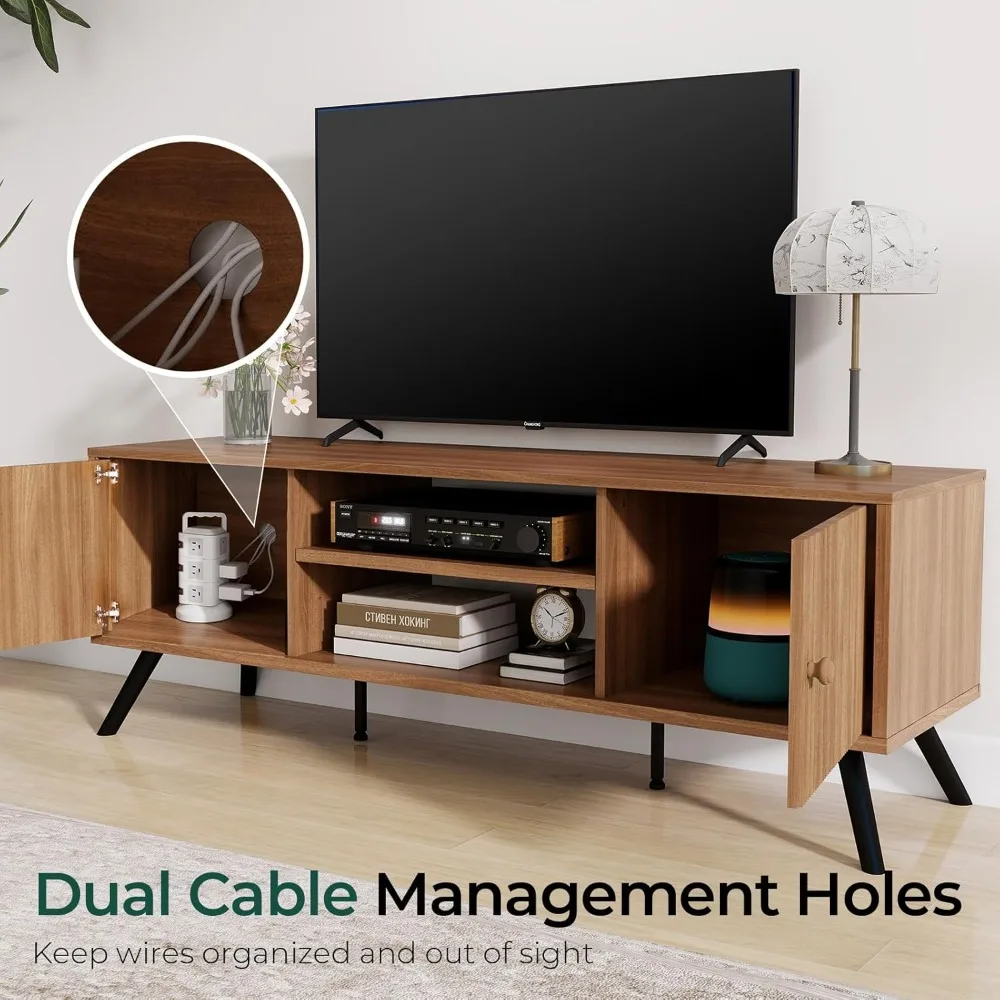 

TV Stand, Mid Century Modern Entertainment Center for 55/60/65 Inch TVs, Retro Brown TV Console, Customized