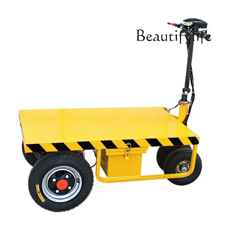 Electric flat panel handling foldable cart, hand push and pull glass trailer at construction site