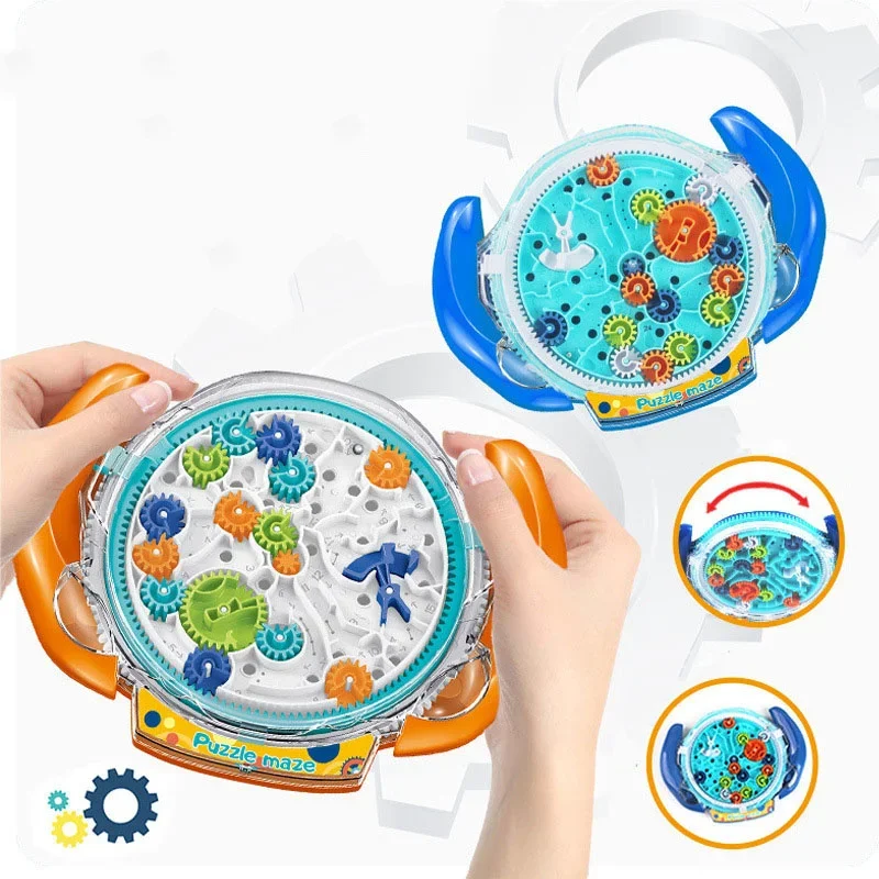 Creative 3D Puzzle Funny Handheld Rolling Ball Gear Labyrinth Disk Gear Balance Ball Maze Wheel Dish IQ Educational Toy For Kids