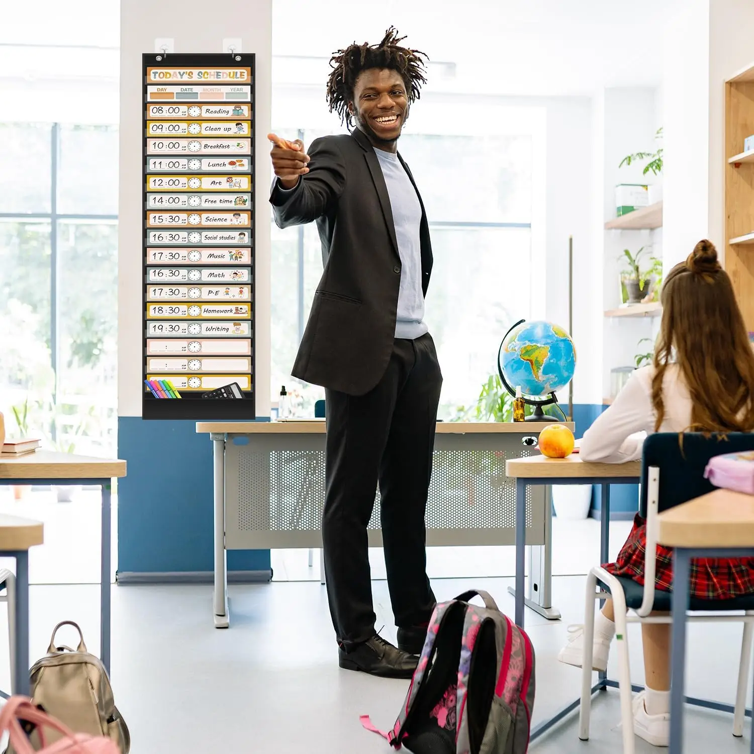 مخطط جيب للجدول اليومي شديد التحمل، 18 جيبًا و30 بطاقة لتنظيم الفصول الدراسية، موارد المعلم للمنزل في مرحلة ما قبل المدرسة