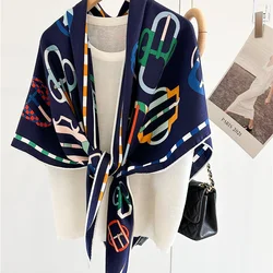 2024 Womens Winter Wool Scarves Wraps Foulard Buckles Printed Ladies Autunn Winter Fashion Warm Triangle Shawl Neckerchief