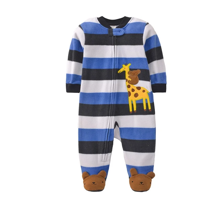 2023 Winter Warm Newborn Baby Romper Pajamas Fleece Foot-wrapped jumpsuit Babi Girl Cartoon Cute Romper Pjms