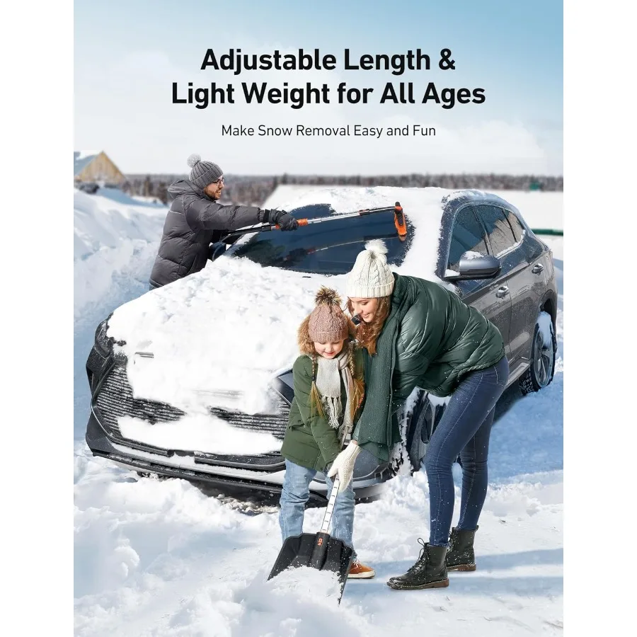 مكشطة ثلج 2 في 1 ومجموعة مجرفة ثلج مع مكشطة ثلج قابلة للتمديد مقاس 47.2 بوصة للزجاج الأمامي للسيارة فرشاة ثلج محورية 360 درجة قابلة للتعديل