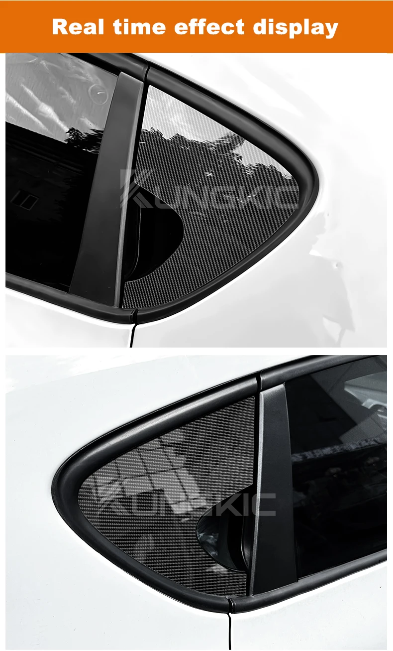 Für Seat Leon MK2 1P Altea 2005 2006 2007 2008 2009 2010 2011 2012 Dreieck Fensteraufkleber Kohlefasermuster glänzend schwarz – Detail 6
