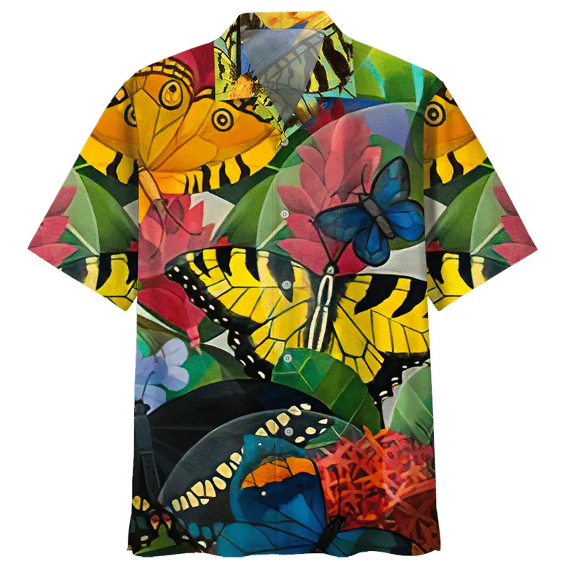 Color Butterfly Pattern Hawaiian Shirts For Men Women Insect 3D Printed Blouse Summer Loose Aloha Shirts Street Short Sleeve Top