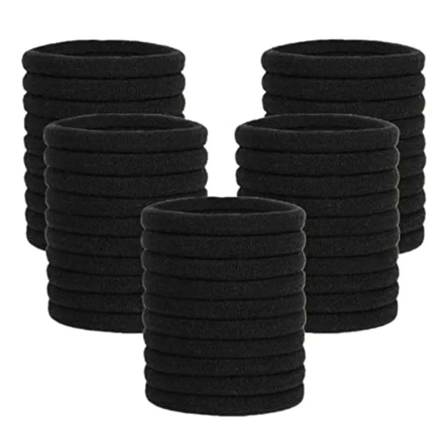 

100 Pcs Elastic Hair Ties Thick Seamless Hair Bands No Damage Soft Ponytail Holders Hair Accessories for Girls Women Black