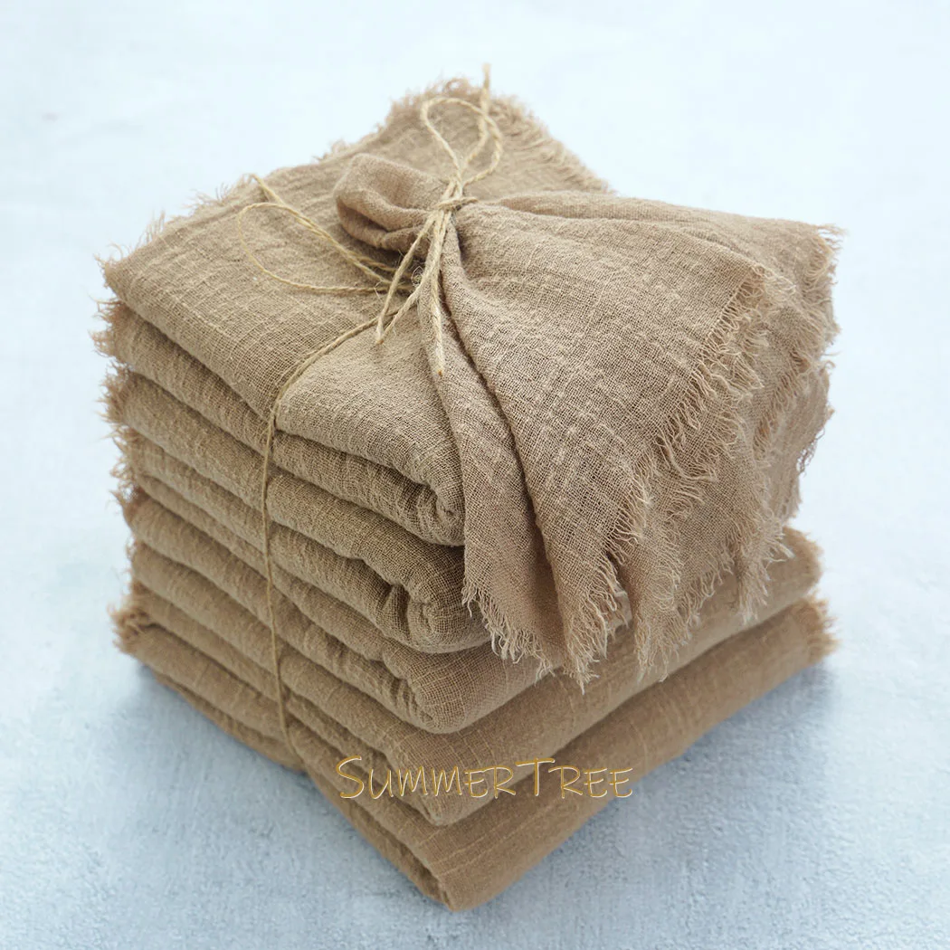 50pcs 32x32cm Khaki Brown Gauze Cotton Napkins Retro Burrs Napkin Cloth Vintage Wedding Party Christmas Table Decor Wholesale