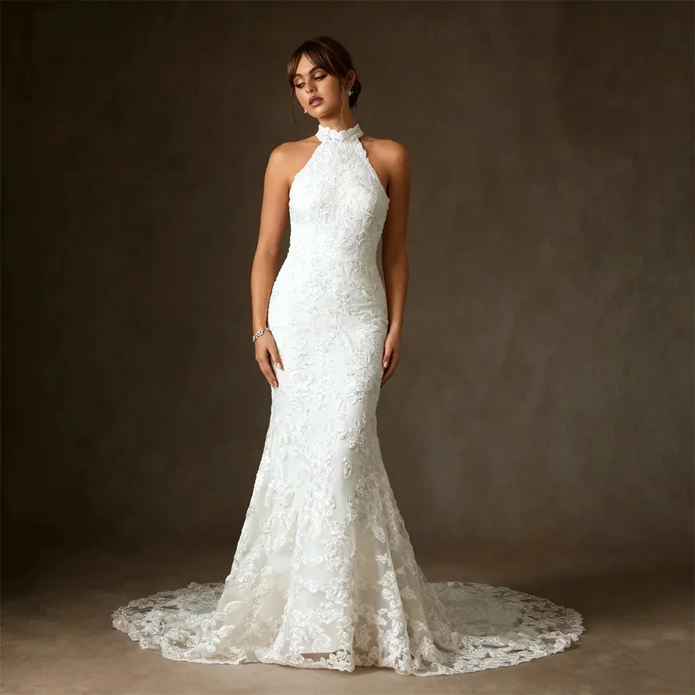 

2026 Luxury Halter Lace Mermaid Wedding Dresses For Bride Elegant Sleeveless Vestidos De Novia Bridal Gowns Wedding Dress