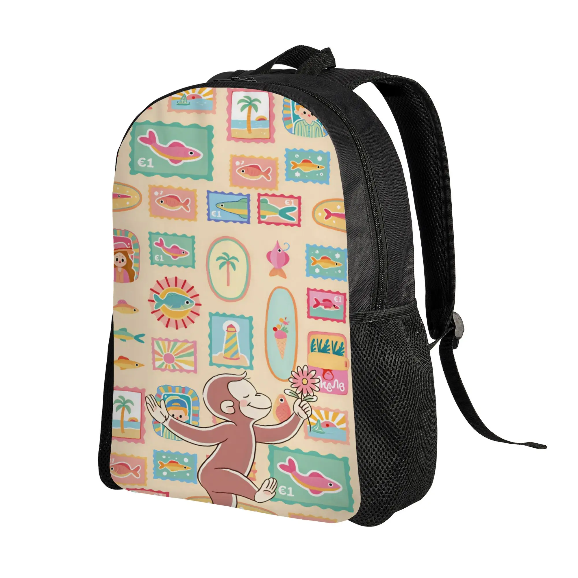 Curious George Monkey Backpack Teen  Lightweight Backpacks Polyester Modern High School Bags Travel Custom Rucksack