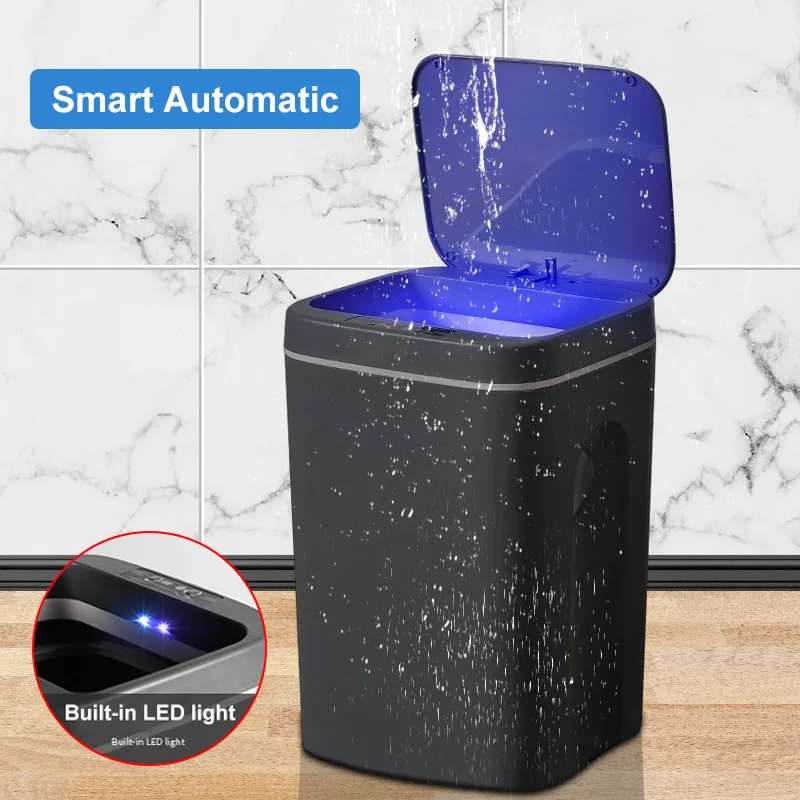 12-16L Smart Trash Can For Kitchen Intelligent Automatic Waste Bin With LED Light Toilet Bin Barthroom Waterproof USB Recharge