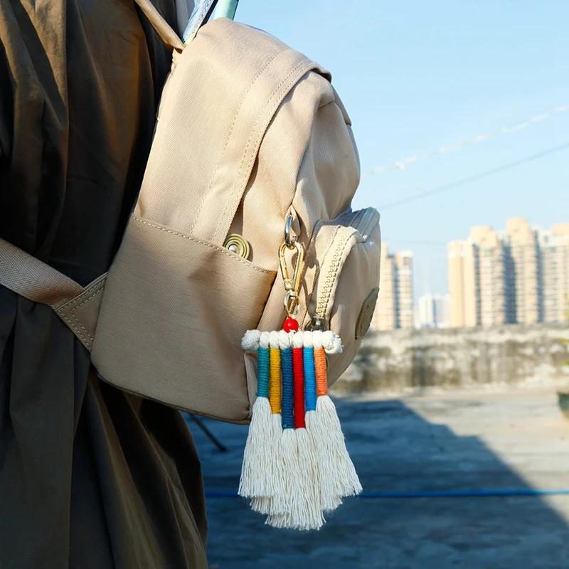 Boho Rainbow พวงกุญแจ, Macrame Rainbow Keyrings พวงกุญแจพู่สําหรับกุญแจรถกระเป๋า Charm ของขวัญที่ไม่ซ้ํากัน