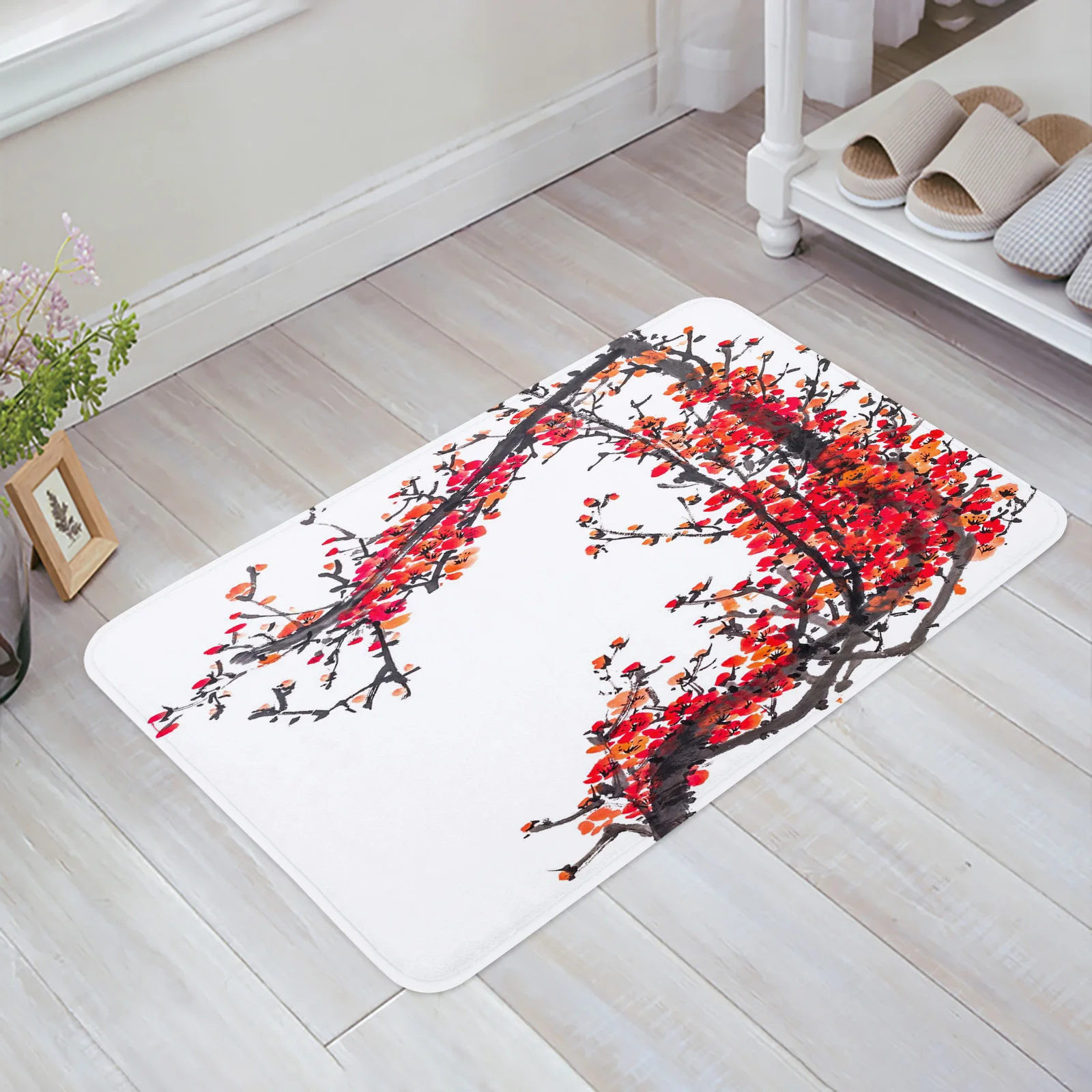 Ink Painting Plum Blossom Branch Flower Plant Living Room Doormat Carpet Coffee Table Floor Mat Bedroom Bedside Home Decor Rug