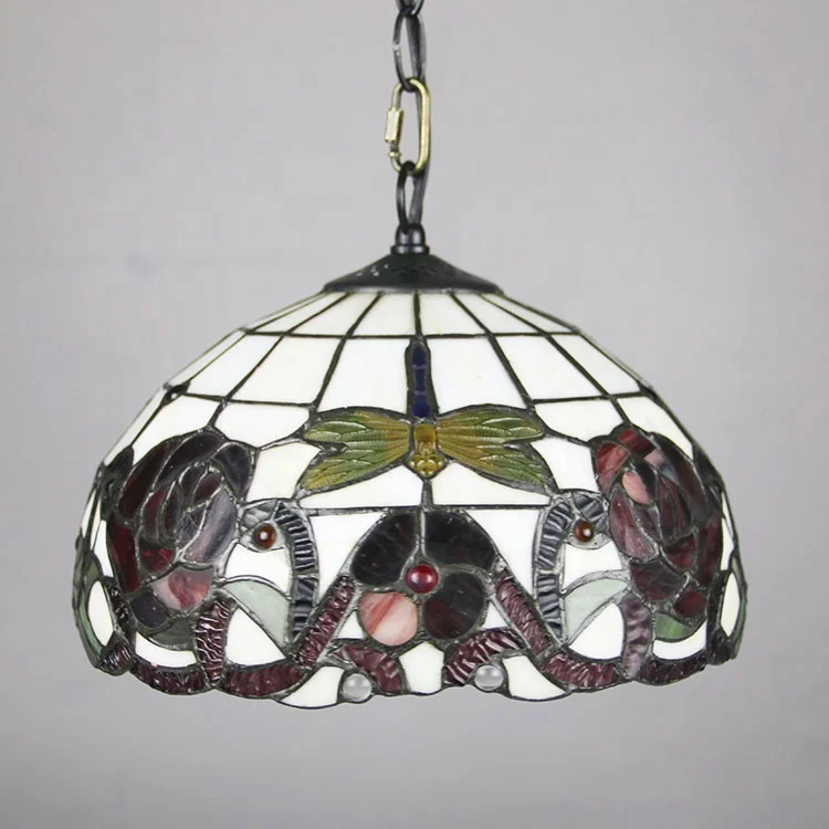 12 Inch European Stained Glass Rose Style  Pendant Light