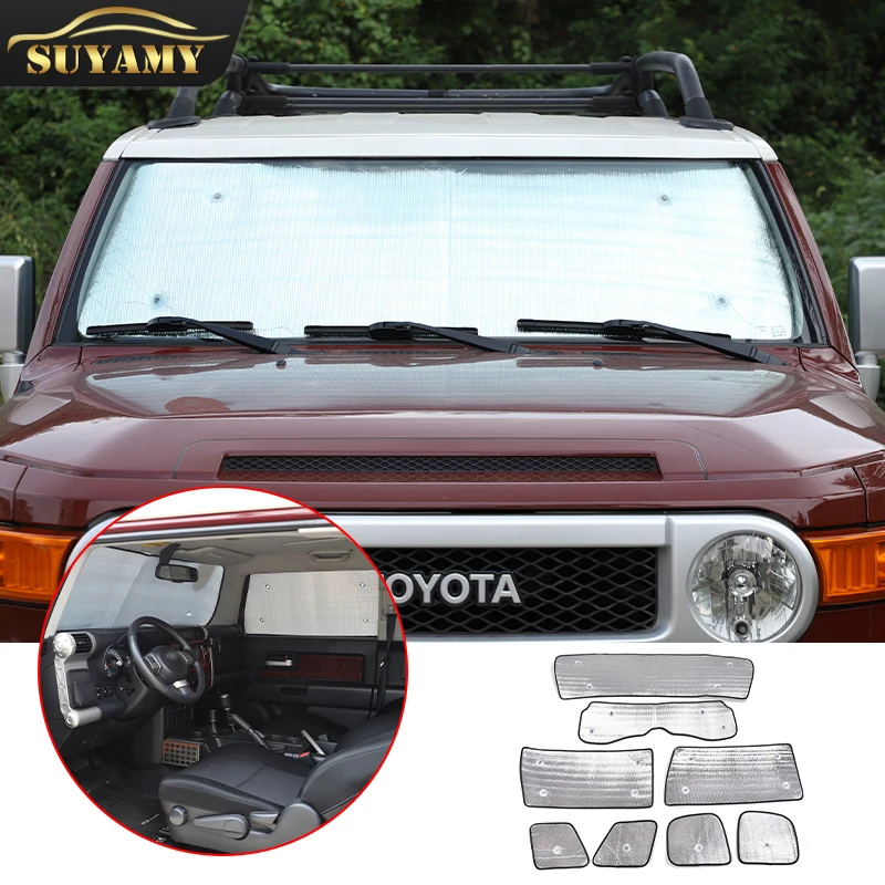 

8Pc Car Front Windshield Sunshade Full Window UV Protect Sun Shade For Toyota FJ Cruiser 2007-2022 Aluminum Foil Accessories