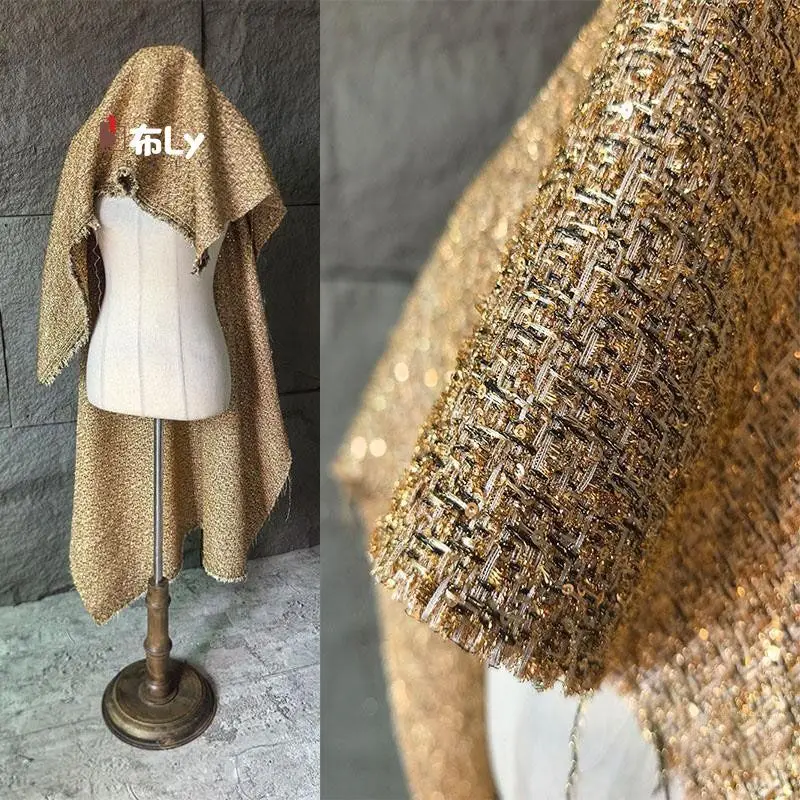 Xiaoxiangfeng high-end golden luxury fabric thick woven coarse flower celebrity European and American style design fabric