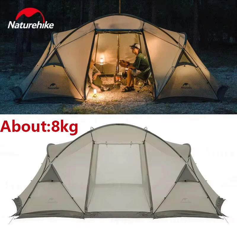 Naturehike Tunnel Dome Tent With Chimney Mouth Lightweight Outdoor Camping Tent Large Space Tourism Hiking 2-4 Person Waterproof