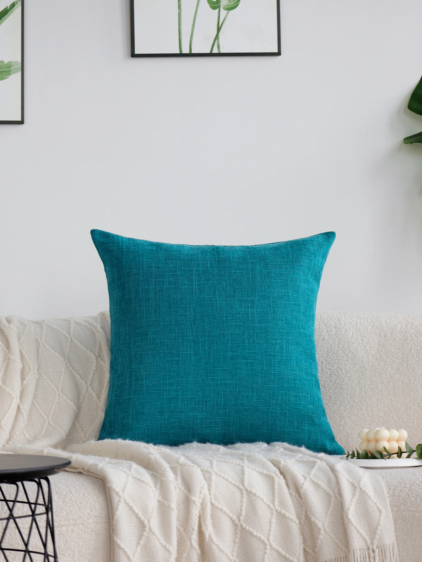 Teal Soft Cushion Cover Decorative Solid Color Linen Pillowcase for All Seasons Multi-size Home Sofa Customizable Pillow Cover