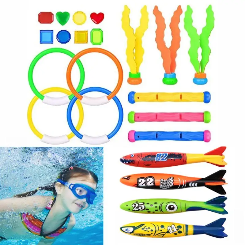 Ensemble de jouets de plongée, jouets de piscine pour enfants, bâtons de plongée, anneaux de plongée, trésors de Pirate, jouets de poisson, poulpe, jouets de bain d'eau