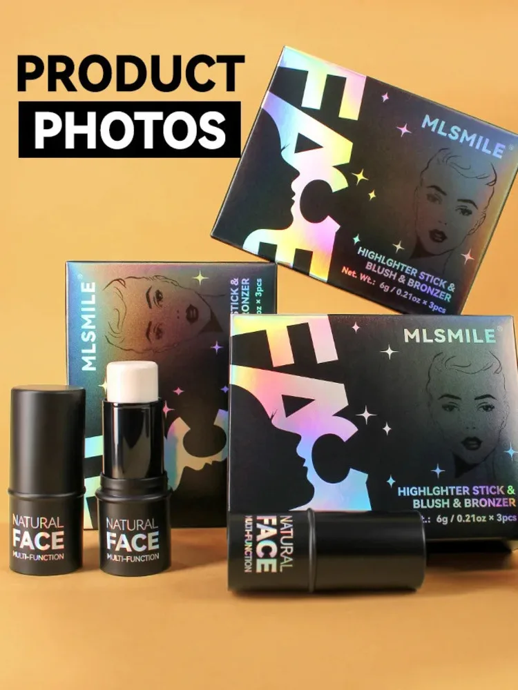 

MLSMILE Highlight Contour 3-Pack For 3D Makeup Brightening Skin Tone Face Blush Stick 3 Pcs Set 2025 New
