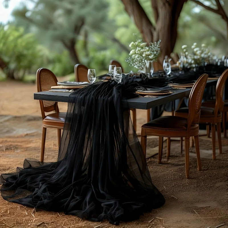 Black Sheer Tulle Fabric, Gothic Table Runner & Arch Drapes, Halloween Party, Wedding Ceremony Backdrop Decor view 5