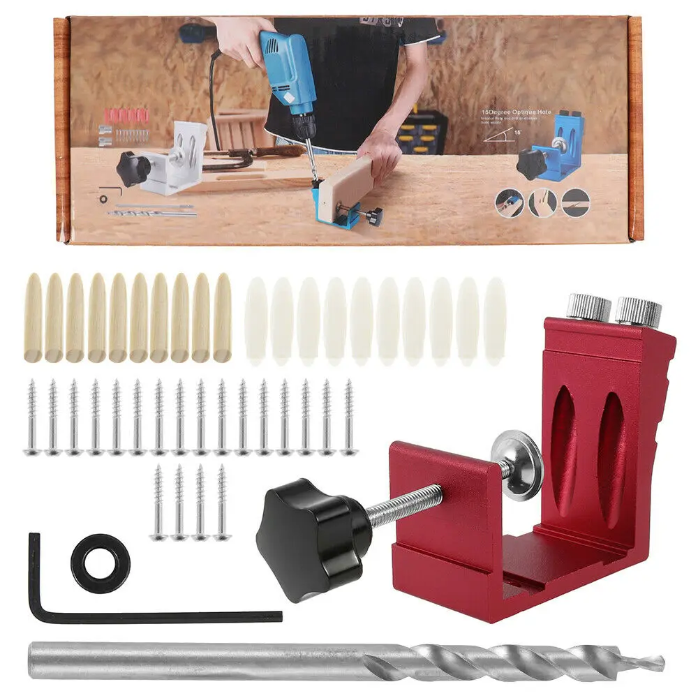 Pocket Hole Jig Kit Woodworking Dowel Drill Oblique Hole Locator Drill Bits Drill Guide Positioner Carpenters Punch Tool