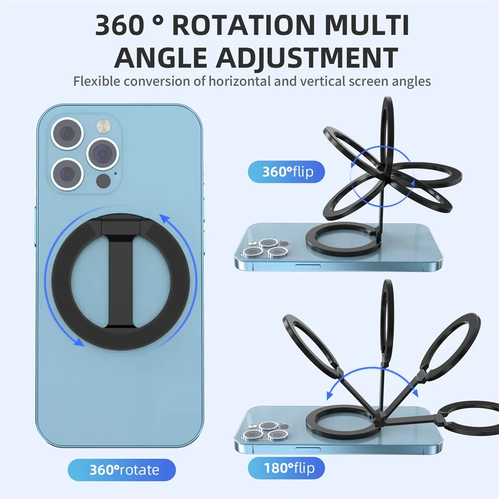 Double-Sided Magnetic Phone Holder Aluminium Foldable Phone Ring  Stand For MagSafe iPhone 15 14 13 Pro Max Huawei Samsung