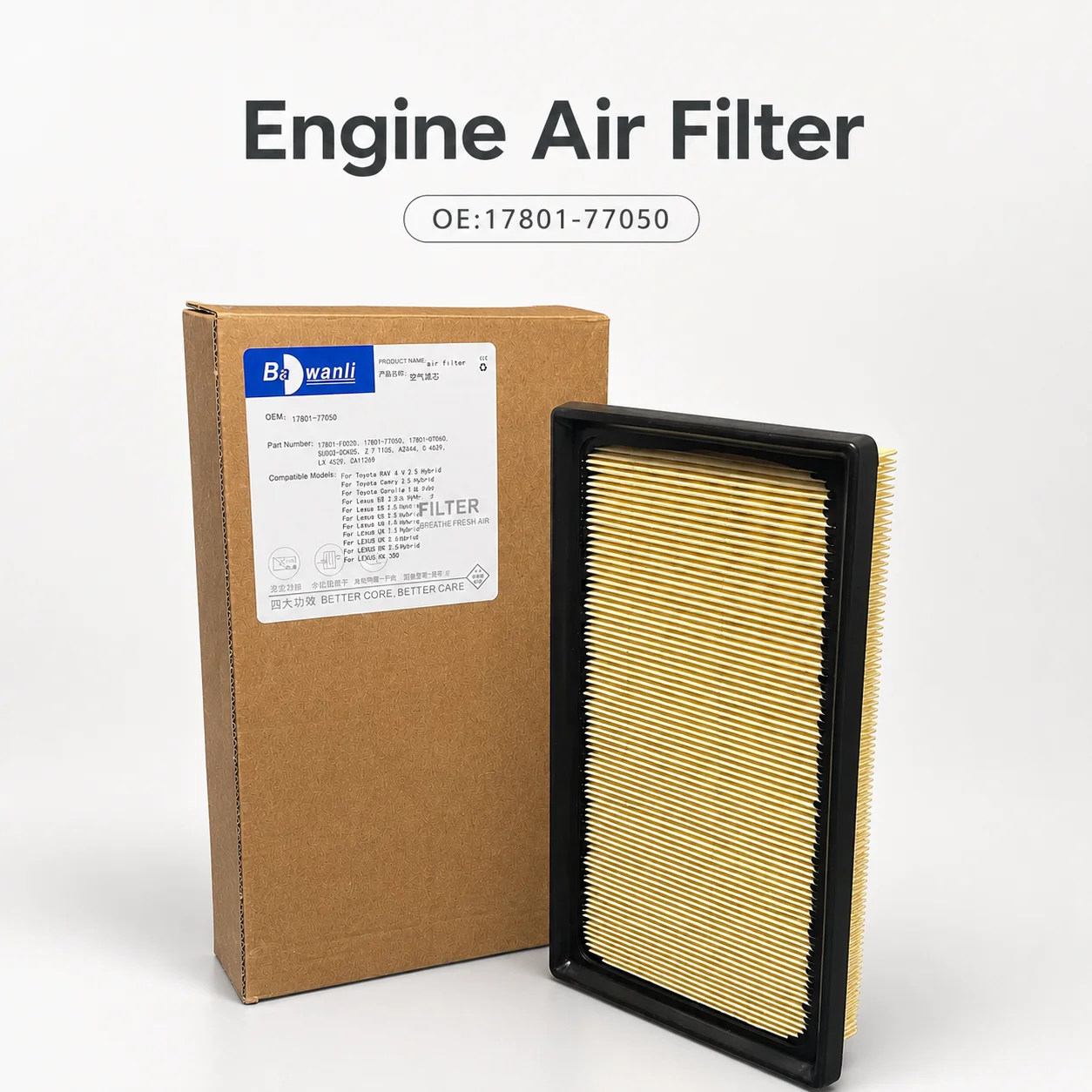 Engine Air Filter for 2018-2025 Toyota Avalon/Camry/RAV4 Hybrid C-HR Corolla,Lexus ES300H NX350H UX200,Replace 17801-77050