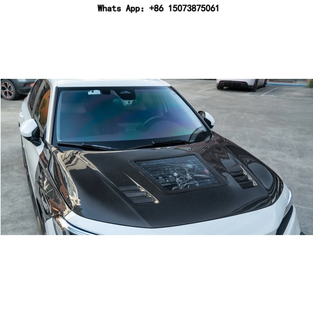 New Style Carbon Fiber Fr-ont Hood Bonnet Tempered Glass Fit for Hon-da Civic 11th Gen Sedan High Quality Fitment