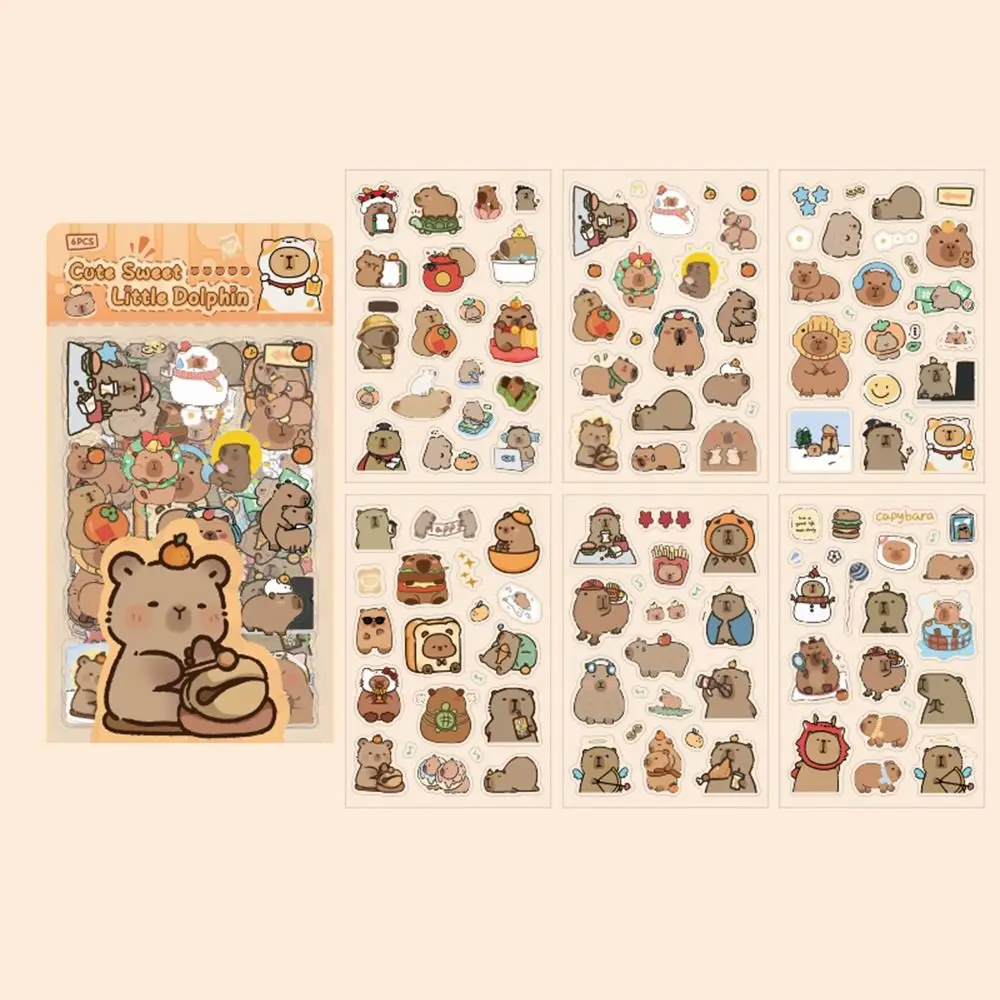 

6 Pcs/Bag Cute Capybara Hand Ledger Stickers Cartoon Animal Aesthetic Scrapbooking DIY Material Waterproof Creative