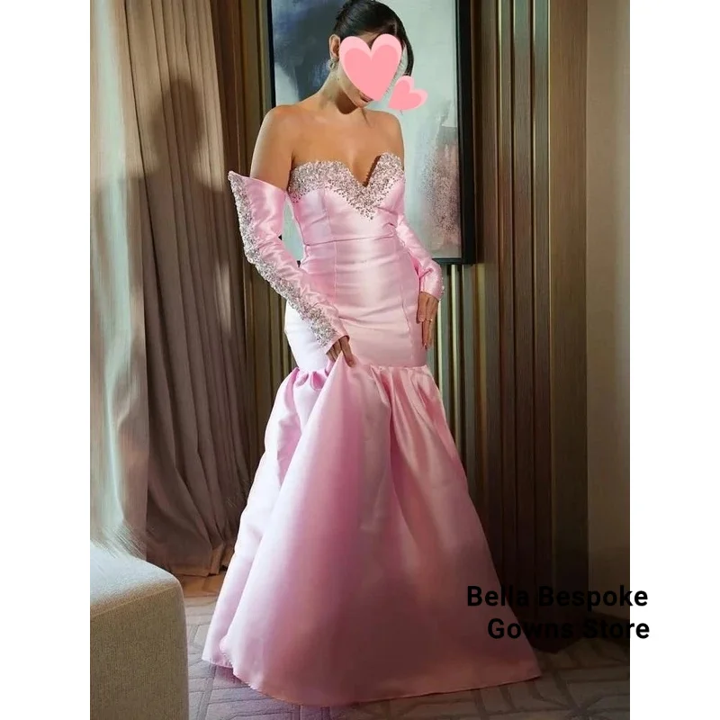 Elegante vintage zoete roze zeemeermin kristal kralen aanpassen formele gelegenheid galajurk avondjurken