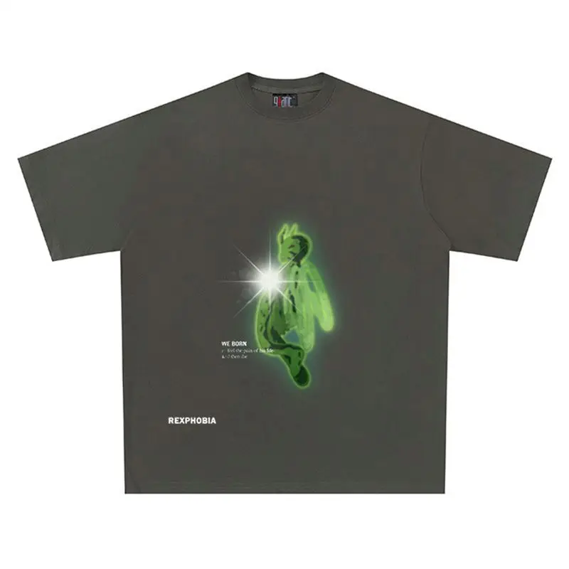 Short Sleeve T-shirts for Women and Men Original American Abstract Printed Trendy T Shirt Fashion Retro High Street Couple Tees