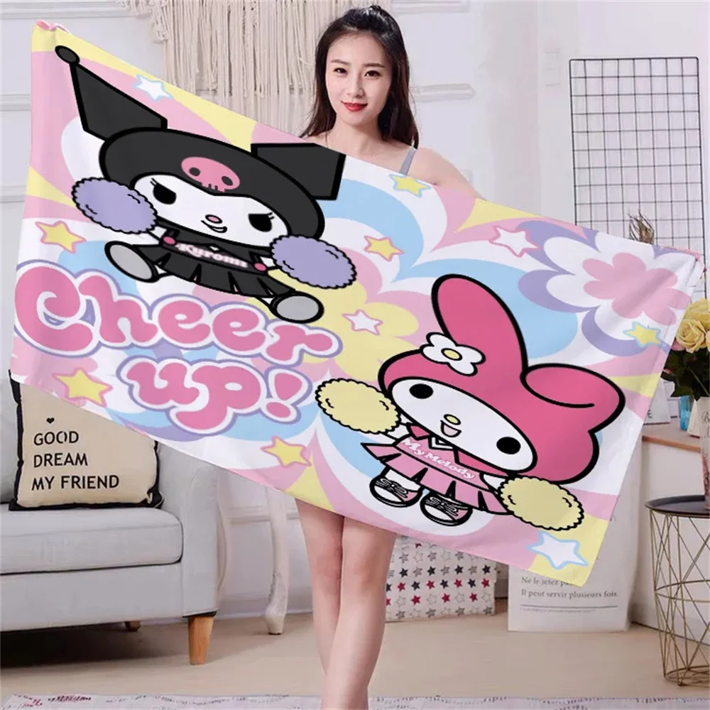 Sanrio Kuromi Cartoon Beach Towel Cute Kuromi Cinnamoroll Bath Towel Hand Towels Super Absorbent for Kids Gifts Swimming Pool