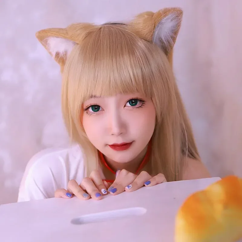 Bear House AA 40Hara kinako Girl pet kitty Osakana cosplay costume cat ear wig collar long yellow heat resis New 2025 WKD001