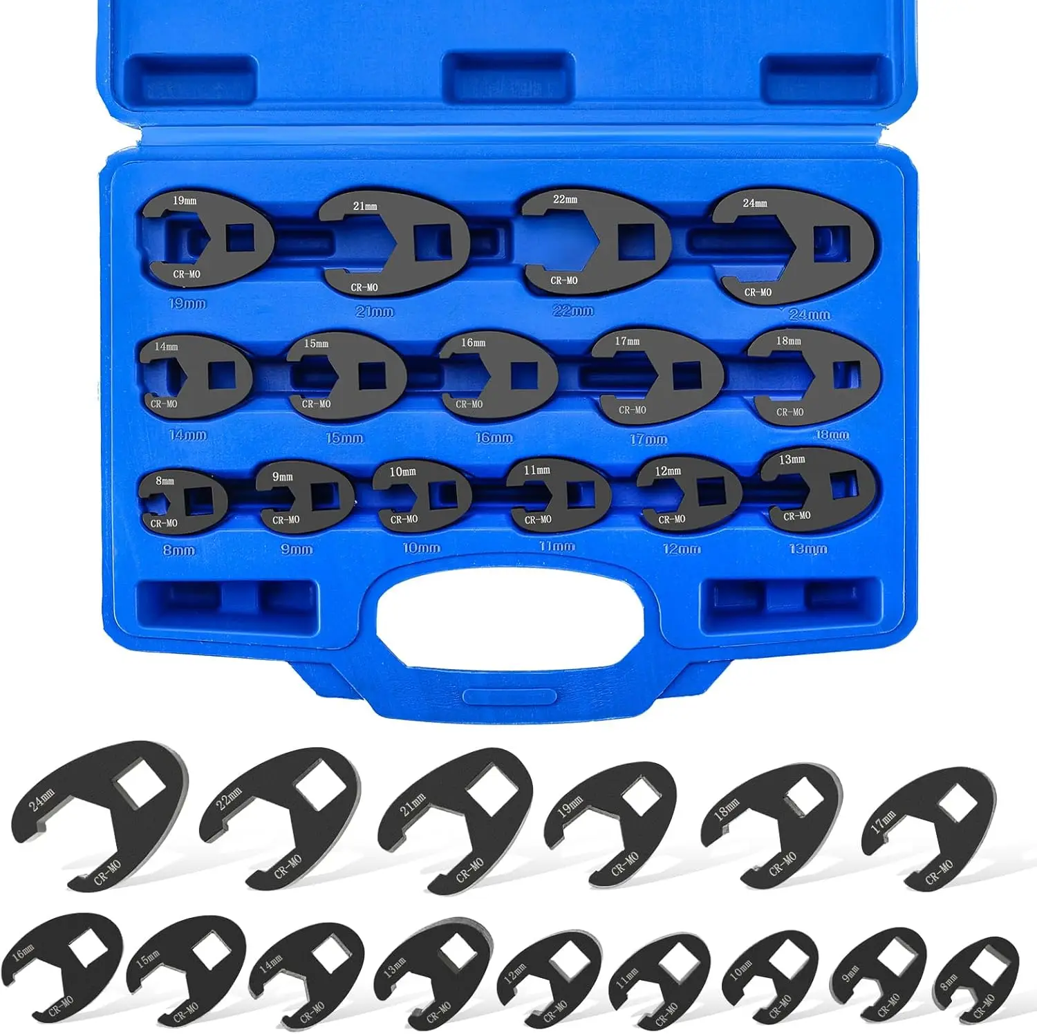 

Crowfoot Flare Nut Wrench Set | 15PCS Metric Crows Foot Wrench Kit for 3/8in and 1/2in Drive Ratchet 8mm to 24mm