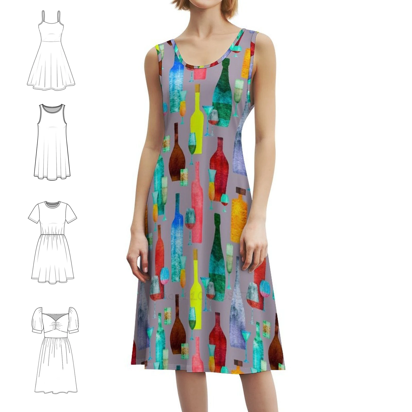 نمط مع الزجاجات والنظارات النسائية فستان الحفلات الشارع الشهير ملابس النادي المطبوعة العصرية للنساء نظارات المشروبات بدون خياطة